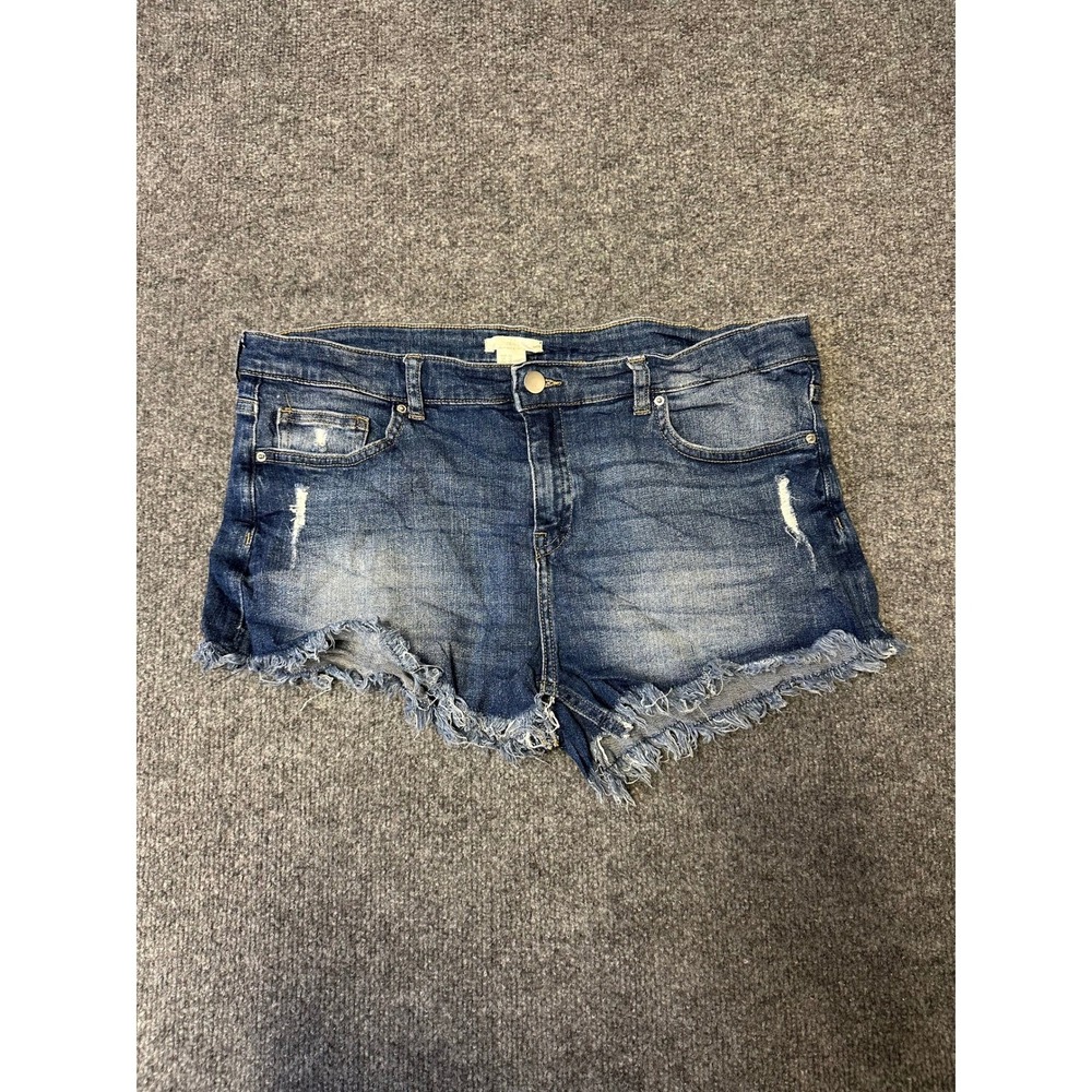 H&M Denim Shorts Womens Size 12 Blue Distressed Raw Hem Casual Summer Jean Short
